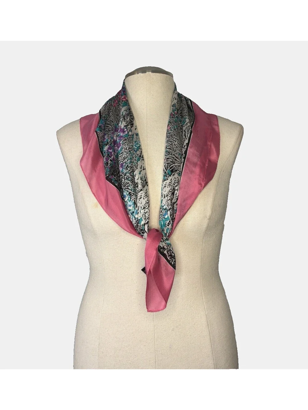 Vintage 1980's The Specialty House Scarf Hand Rolled Floral Landscape 31